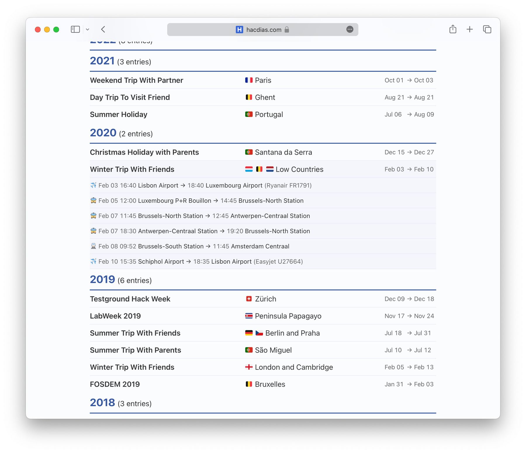 Trips page with expanded section Trips page with expanded section