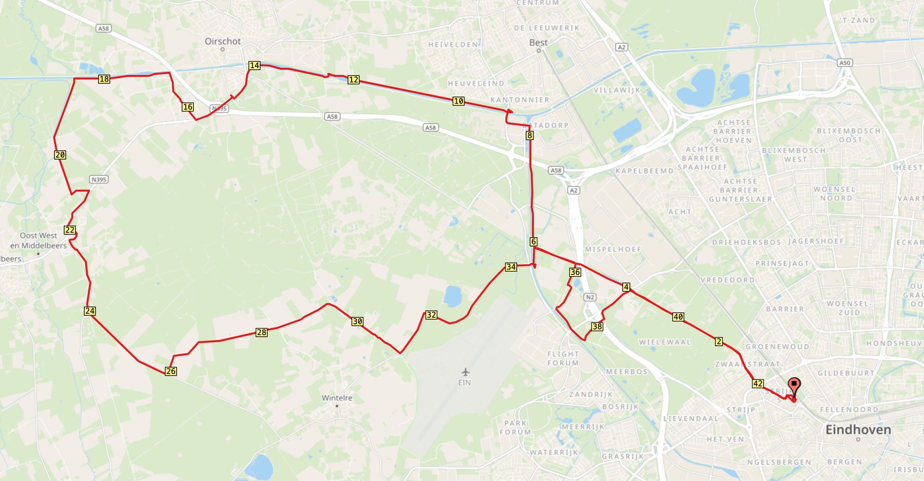 Map of our bike route today